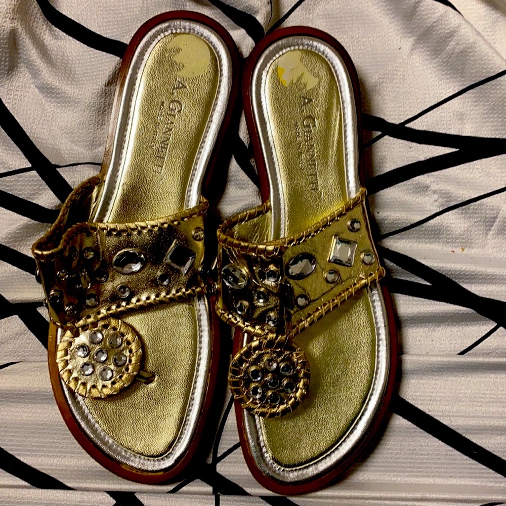 Italian Leather Embellished Slides NeverUsed
